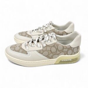 Coach Citysole Court Sneakers Signature Canvas Leather Stone Chalk Logo 10 EUC